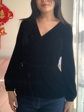 Velvet Faux-Wrap Blouse